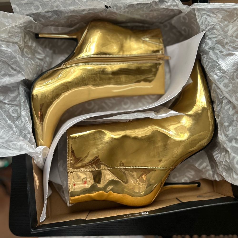INC International Concepts Shiny Gold Heeled Boots